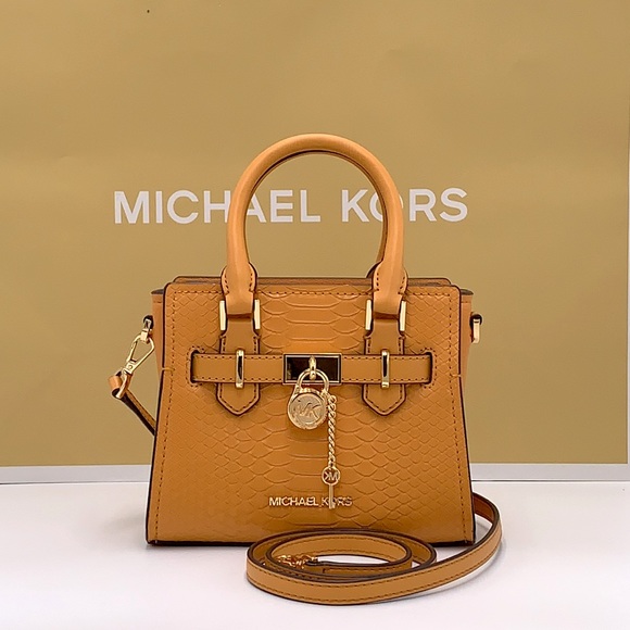 Michael Kors HAMILTON XSMALL  Snake Embossed SATCHEL CROSSBODY BAG CIDER COLOR - Picture 2 of 16